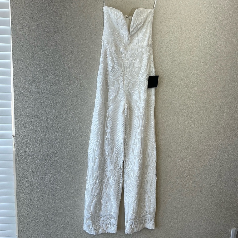 Lulus Sensational Entrance White Sequin Strapless Jumpsuit size XS NWT